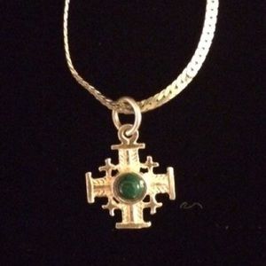 18" Silver Flat Snake Chain w/ Greek Cross Vintage